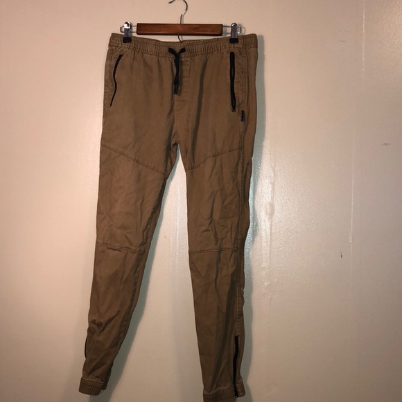 khaki joggers with black zippers - Picture 1 of 3
